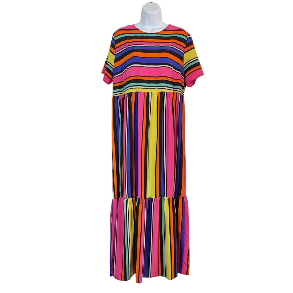 SHEIN Curve Multicolor Striped Ruffle Hem Maxi Dress Sz 1X